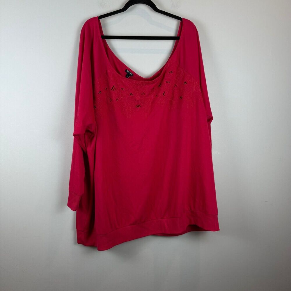 Torrid Top Women 6X Pink Embroidered Eyelet Off The Shoulder Blouse Stretch Work